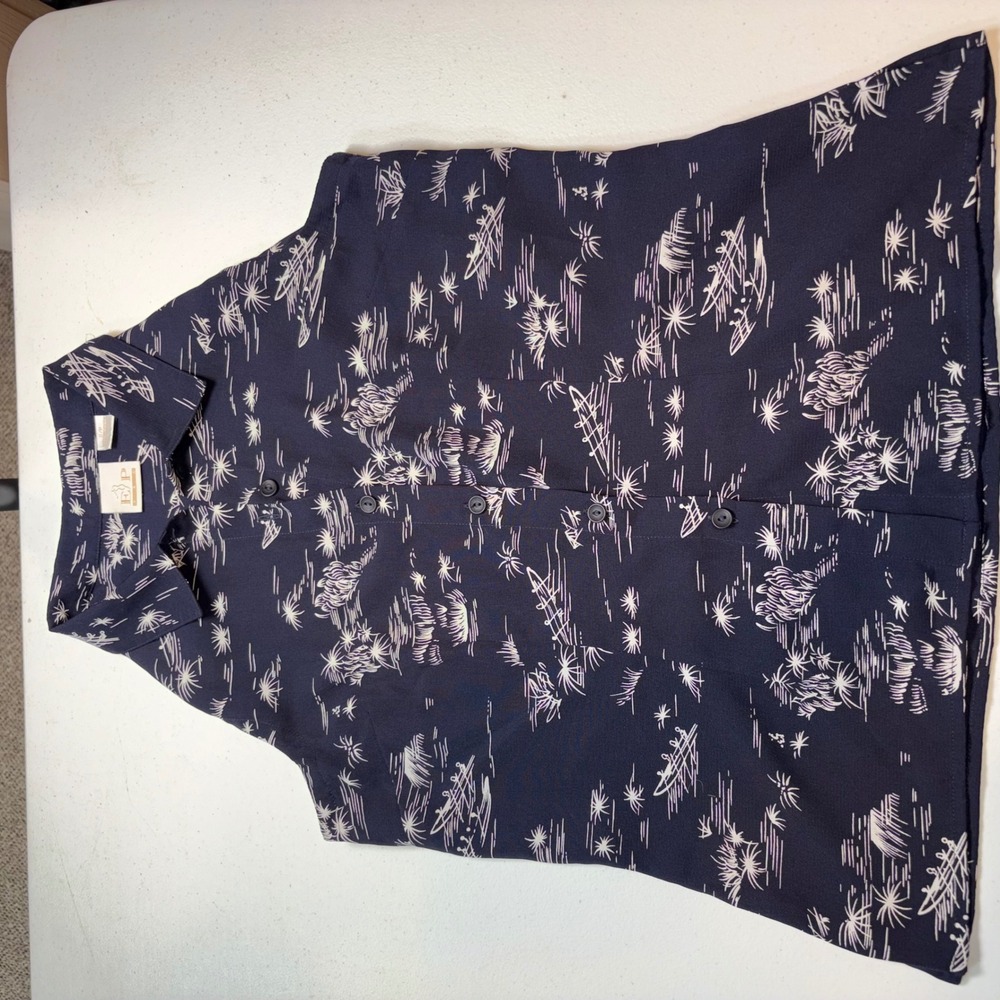EP Pro Womens Navy Blue Tropical Nautical Palm Tree Sleeveless Button Up Top S